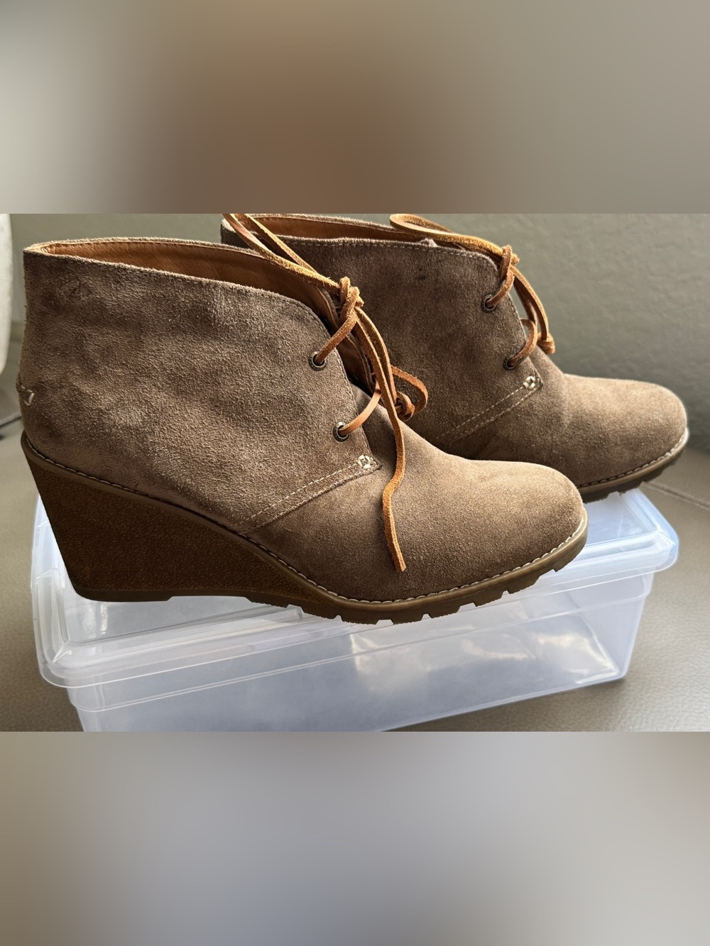 Sperry Brown Suede Wedge Lace-Up Ankle Boots